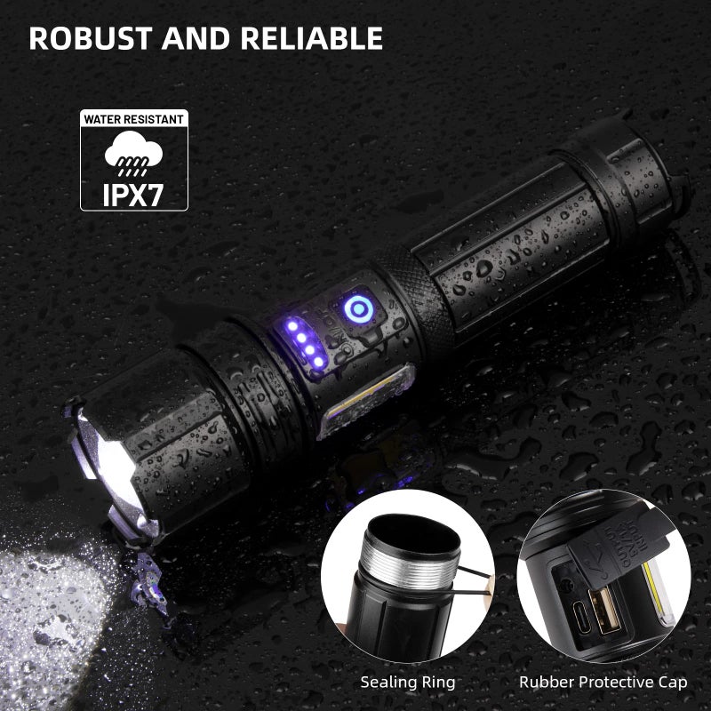 azamine Flashlights High Lumens Rechargeable - 990000 Lumen Super Bright LED Flashlight 7 Modes with COB Work Light, IPX7 Waterproof Handheld Flash Light for Home, Camping, Hiking - Image 5