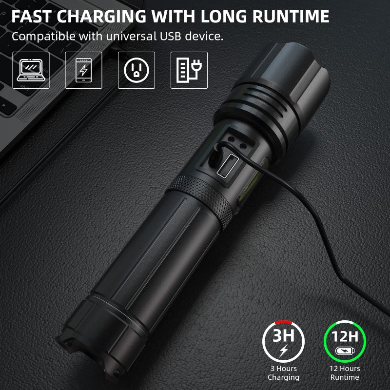 azamine Flashlights High Lumens Rechargeable - 990000 Lumen Super Bright LED Flashlight 7 Modes with COB Work Light, IPX7 Waterproof Handheld Flash Light for Home, Camping, Hiking - Image 3