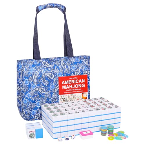 GUSTARIA American Mahjong Game Set Mahjong Tile Set with 166 Numbered Large Tiles 15 Blue Mahjong Tiles Set with Blue Carrying Bag - Image 1