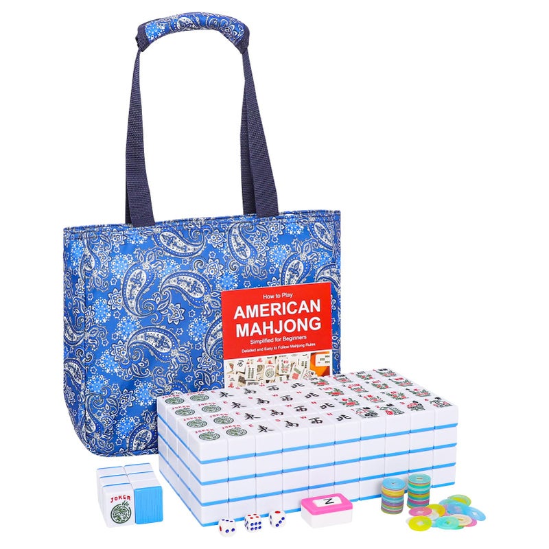 GUSTARIA American Mahjong Game Set Mahjong Tile Set with 166 Numbered Large Tiles 15 Blue Mahjong Tiles Set with Blue Carrying Bag - Image 3