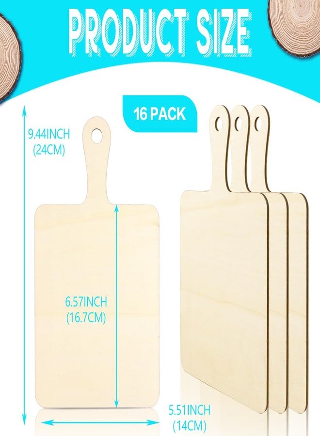 Vmiapxo 16 Pack Unfinished Wood Cutting Board Craft with Handle, Wooden Paddle Cheese Bread Board Set Chopping Board Serving Tray for Craft DIY Christmas Home Kitchen Cooking Decor (9.4" x 5.5") - Image 2