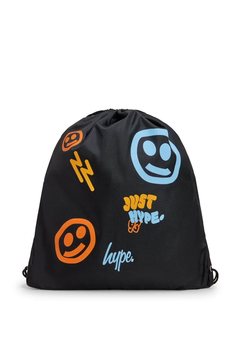 Just Hype HYPE Drawstring Bag Black Smiley Face
