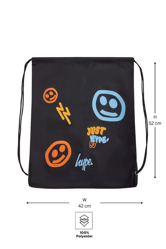 Just Hype HYPE Drawstring Bag Black Smiley Face