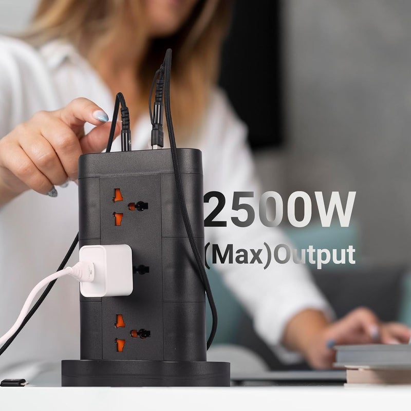 ZEBRONICS ZEBRONICS Power Block 385 Tower Extension Board 2500 Watts 10 Amps 1x Type C Port 8X Universal Socket 2X USB Port LED Indicator Digital Counter OnOff Switch 5 Meter  - Image 2