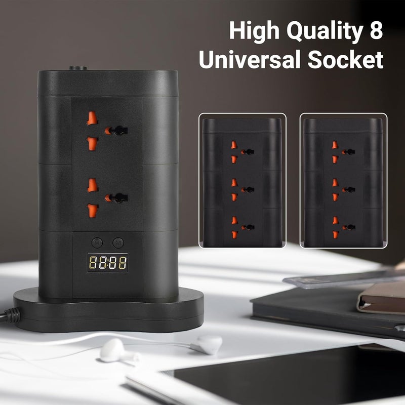 ZEBRONICS ZEBRONICS Power Block 385 Tower Extension Board 2500 Watts 10 Amps 1x Type C Port 8X Universal Socket 2X USB Port LED Indicator Digital Counter OnOff Switch 5 Meter  - Image 3