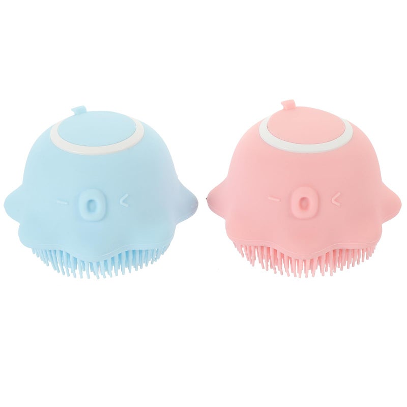 Soft Silicone Bathing Brushes Pink Light Blue Body Scrubber Scalp Massage Sensitive Skin - Image 2