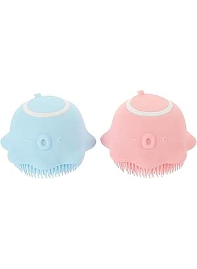 Soft Silicone Bathing Brushes Pink Light Blue Body Scrubber Scalp Massage Sensitive Skin - Image 1