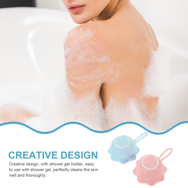 Soft Silicone Bathing Brushes Pink Light Blue Body Scrubber Scalp Massage Sensitive Skin - Image 4