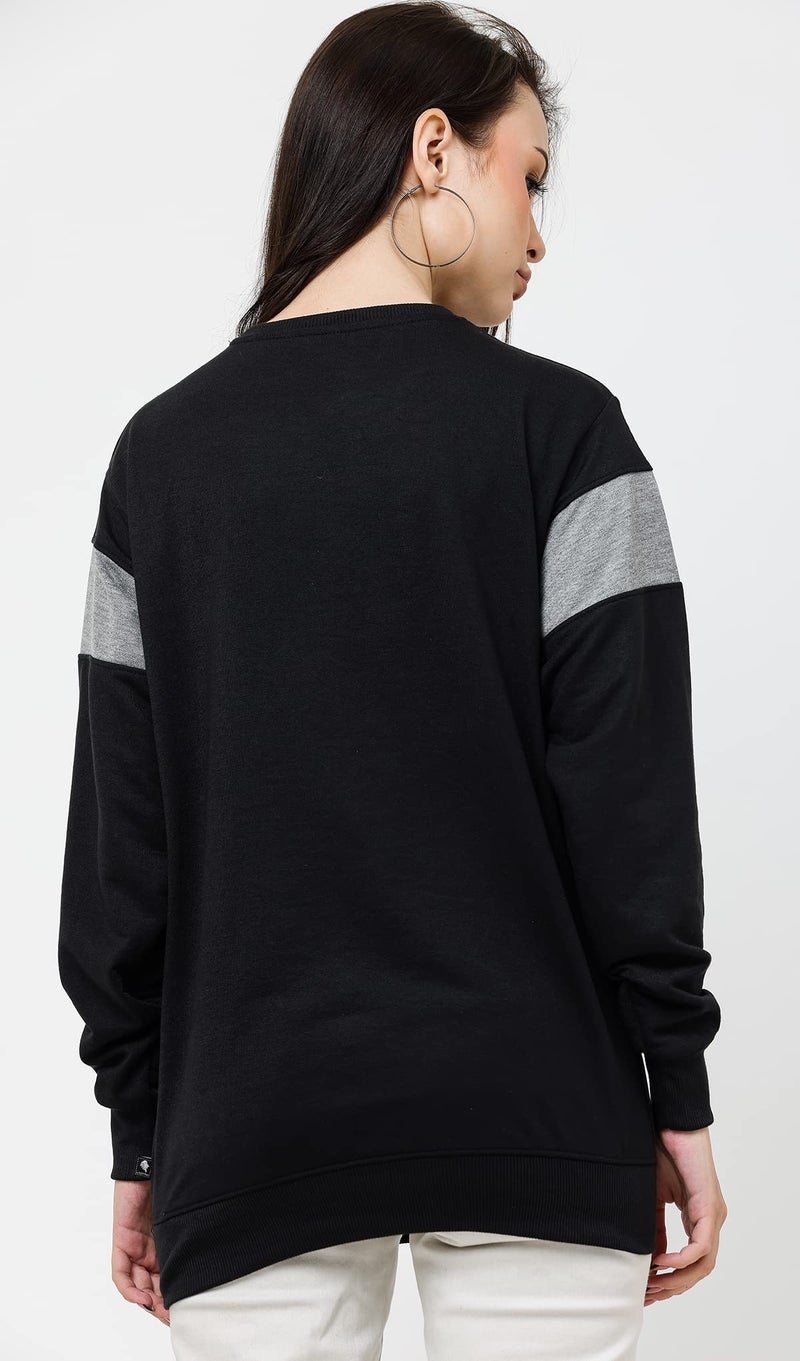 LEOTUDE Loopknit Women's Loose Fit Oversized Round Neck Sweatshirt (GRL_GRYBLEK_P_Blackgray_XL) - Image 2
