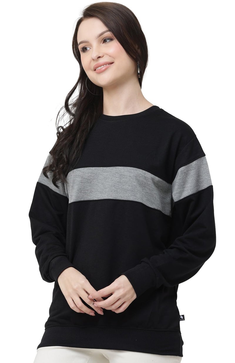 LEOTUDE Loopknit Women's Loose Fit Oversized Round Neck Sweatshirt (GRL_GRYBLEK_P_Blackgray_XL) - Image 1