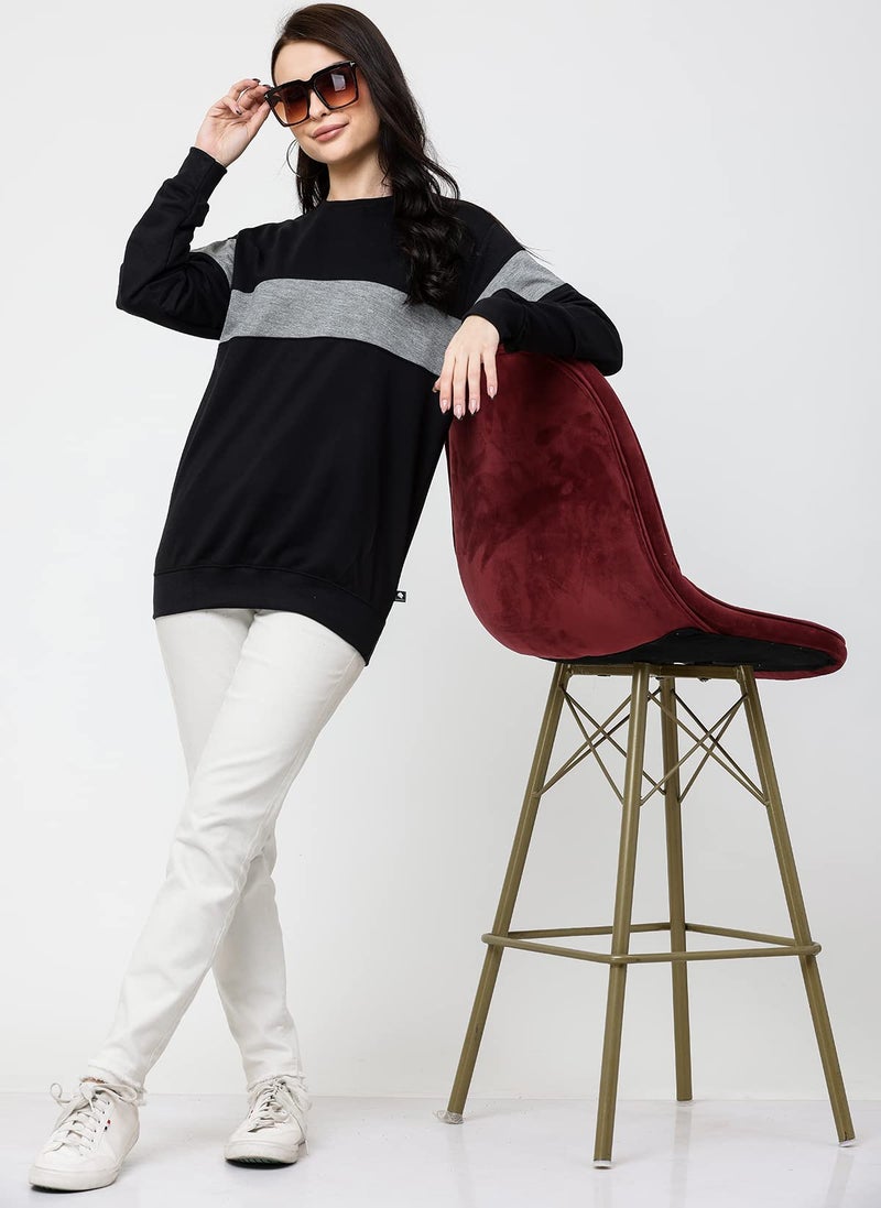 LEOTUDE Loopknit Women's Loose Fit Oversized Round Neck Sweatshirt (GRL_GRYBLEK_P_Blackgray_XL) - Image 4