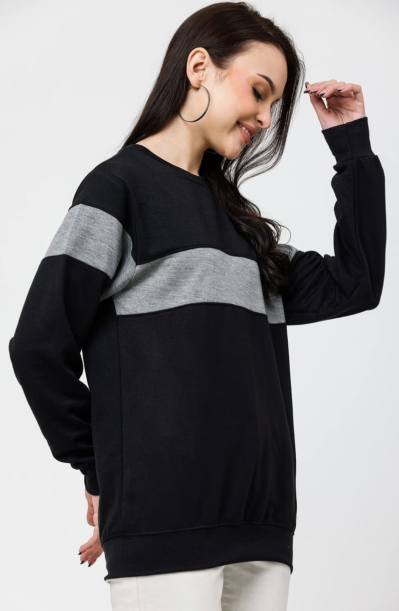 LEOTUDE Loopknit Women's Loose Fit Oversized Round Neck Sweatshirt (GRL_GRYBLEK_P_Blackgray_XL) - Image 3