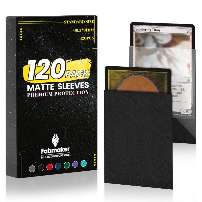 Fabmaker 120Pack Card Sleeves for Trading Cards, Matte Card Sleeves Deck Card Protectors, Standard Perfect Shuffling Fit for Baseball Card,Sports Cards,Game Card, 66x91mm, Black - Image 1