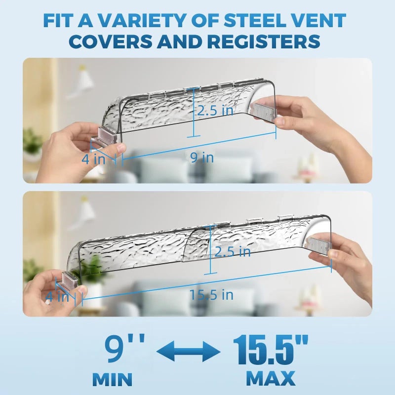 LAMAY 9-15.5 Inch Adjustable Air Vent Deflectors, 2 Pack Clear Magnetic Air & Heat Deflector for Sidewall, Ceiling Registers and Vents - Image 2