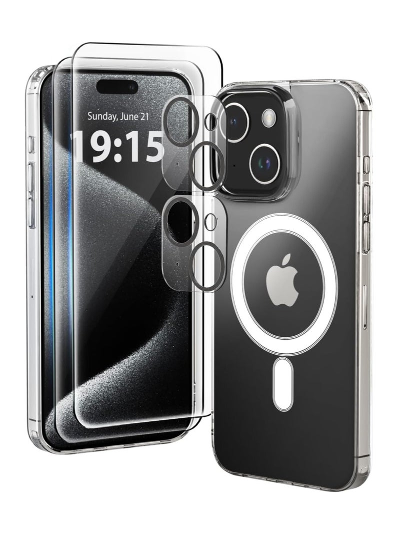 ELTRAZONE ELTRAZONE Designed for iPhone 13 Case, [Clear] 5 in 1 [Non Yellowing] Case with 2X Tempered Glass Screen and 2X Camera Lens Protectors, Shockproof and Air-Guard Corners (Clear MagSafe) - Image 1