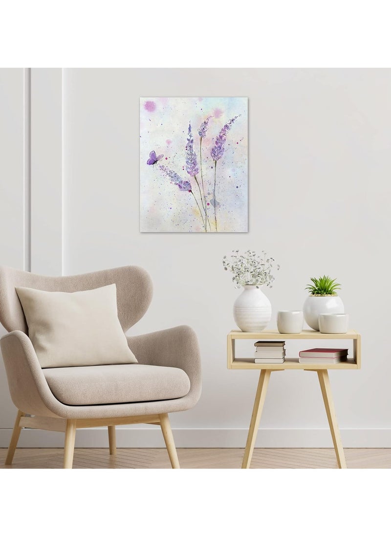 Today Idea - Purple Lavender Wall Art Butterfly with Purple Flower Canvas Wall Art for Living Room,Country Floral Nature Plant Framed Wall Art for Bathroom Bedroom Wall Decor Ready to Hang,16x24 inches - Image 1