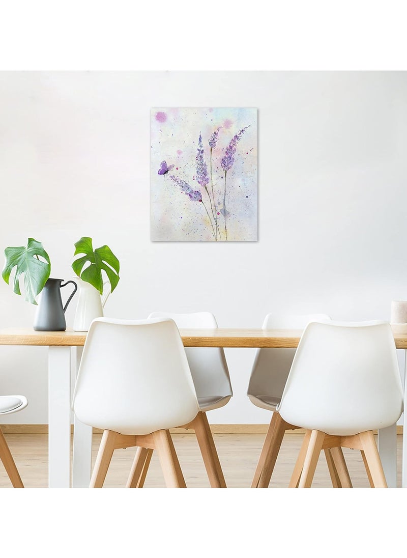 Today Idea - Purple Lavender Wall Art Butterfly with Purple Flower Canvas Wall Art for Living Room,Country Floral Nature Plant Framed Wall Art for Bathroom Bedroom Wall Decor Ready to Hang,16x24 inches - Image 1