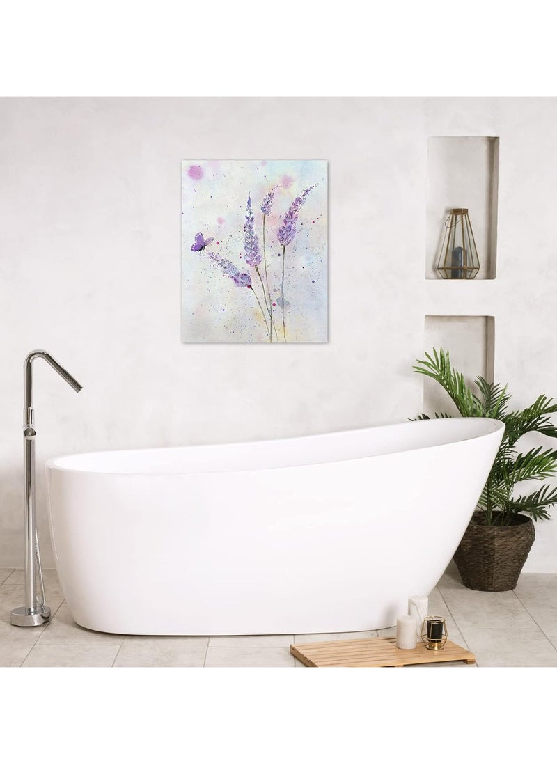 Today Idea - Purple Lavender Wall Art Butterfly with Purple Flower Canvas Wall Art for Living Room,Country Floral Nature Plant Framed Wall Art for Bathroom Bedroom Wall Decor Ready to Hang,16x24 inches - Image 1