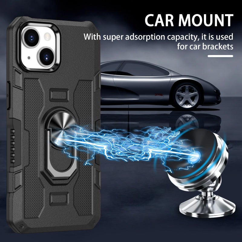 Case Cover For iPhone 13 Ring Holder Armor Hybrid Phone Case(Black) - Image 3