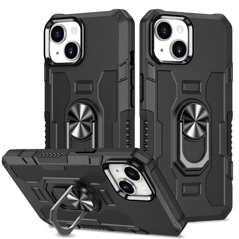 Case Cover For iPhone 13 Ring Holder Armor Hybrid Phone Case(Black) - Image 1