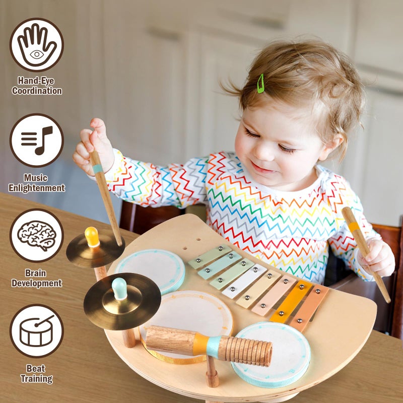 Meytccve Toddlers Drum Set Toys for Toddlers 1-3,Baby Drum with Xylophone,Musical Instruments Toy, Kids Wooden Montessori Toys Birthday Gift for Boys Girls - Image 4