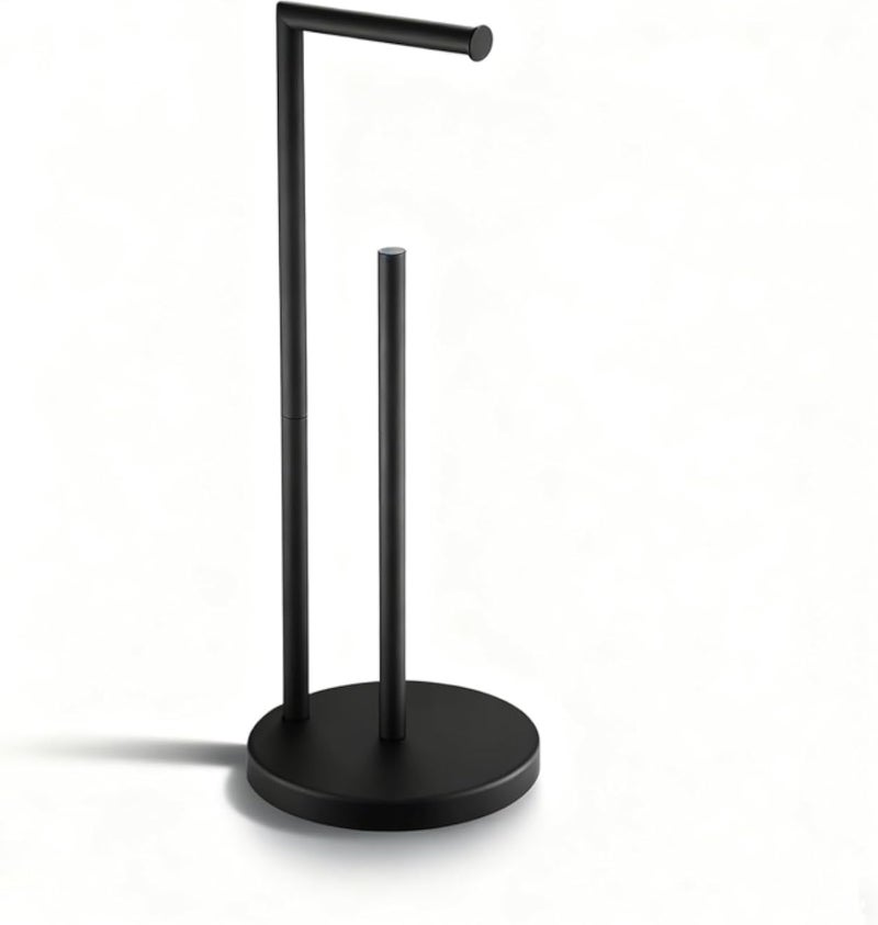 NEWRAIN Toilet Paper Roll Holder Stand, Bathroom Free Standing Toilet Tissue Paper Roll Holder Stand with Reserve Function,Matte Black