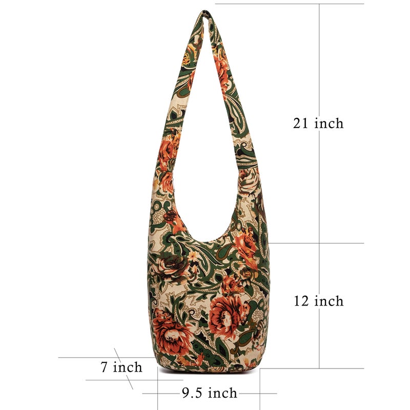 Coton Pose Women Shoulder Handbags Fashion canvas Hippie Crossbody Bags Bohemian Animal Prints Hobo Bags (Army Green) - Image 3