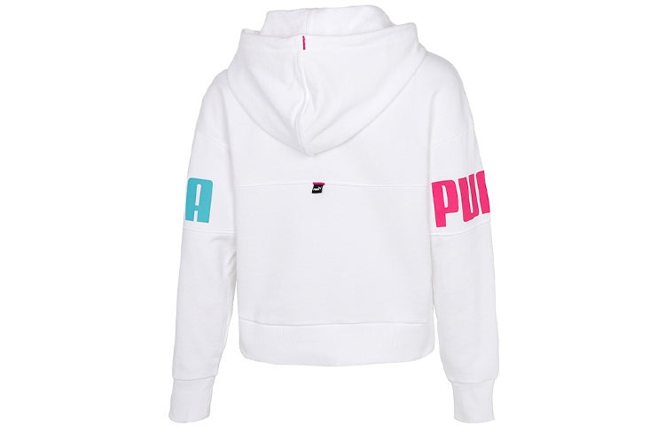 (WMNS) PUMA Contrasting Colors Alphabet Logo Pattern Loose Hoodie White