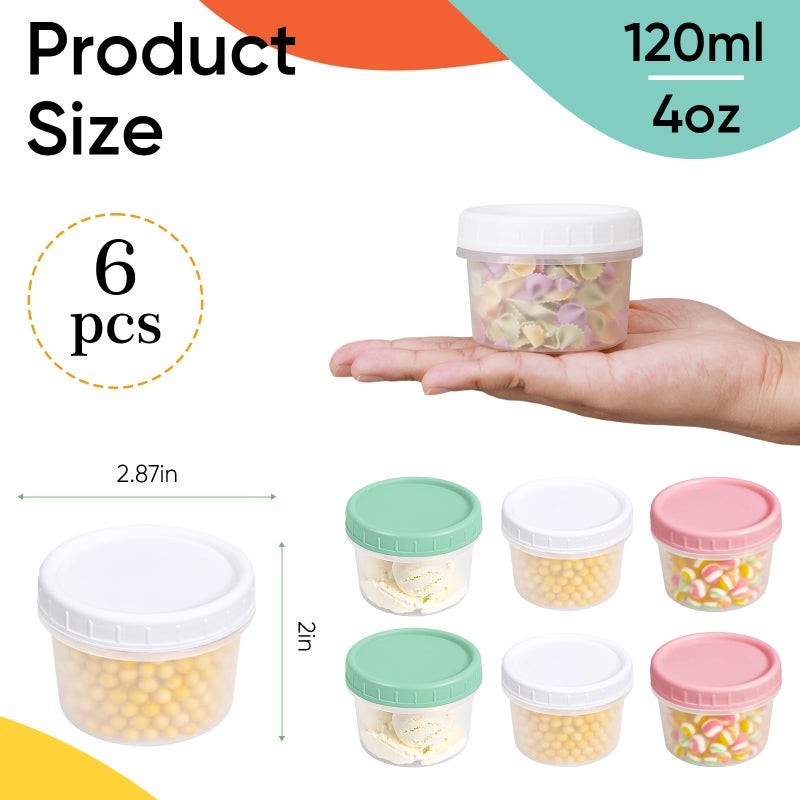 ASEVAT 4oz 6Pack Small Food Containers with Lids Salad Dressing Container Reuseable Snack Container Plastic Jar Freezer Storage Jars, Leakproof/Microwave/Dishwasher Safe - Image 3