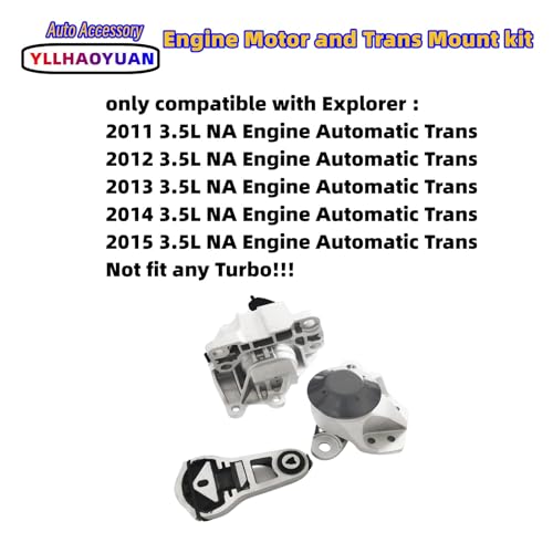 Yllhaoyuan Engine Motor Mount Set 3Pcs Compatible with Explorer 2011 2012 2013 2014 2015 3.5L NA Engine Automatic Trans A5635 A5663HY A5734 3255 3392 3439 - Image 2