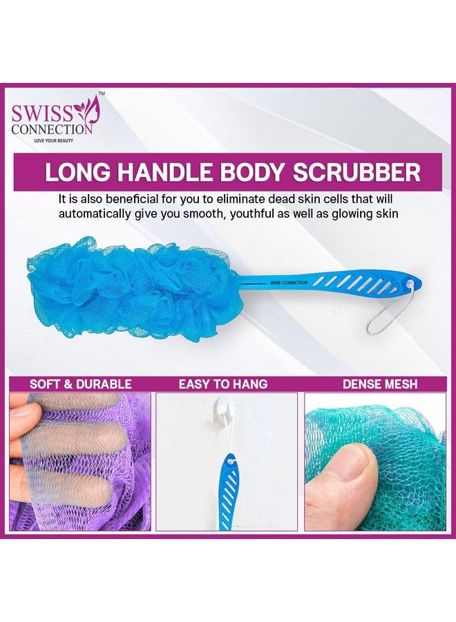 Swiss Connection Long Handle Loofah For Back Body Scrubber Gently Exfoliates Loofah & Efficient Cleaning,Easy To Clean For Men or Women Bathing Accessories Multicolor(Pack Of 2) - Image 4