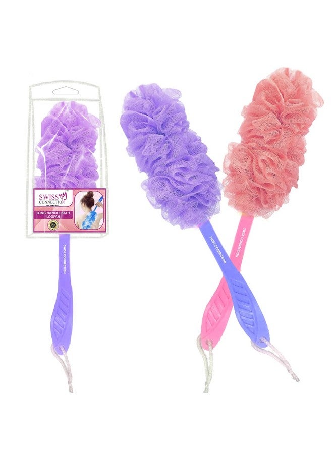 Swiss Connection Long Handle Loofah For Back Body Scrubber Gently Exfoliates Loofah & Efficient Cleaning,Easy To Clean For Men or Women Bathing Accessories Multicolor(Pack Of 2) - Image 1
