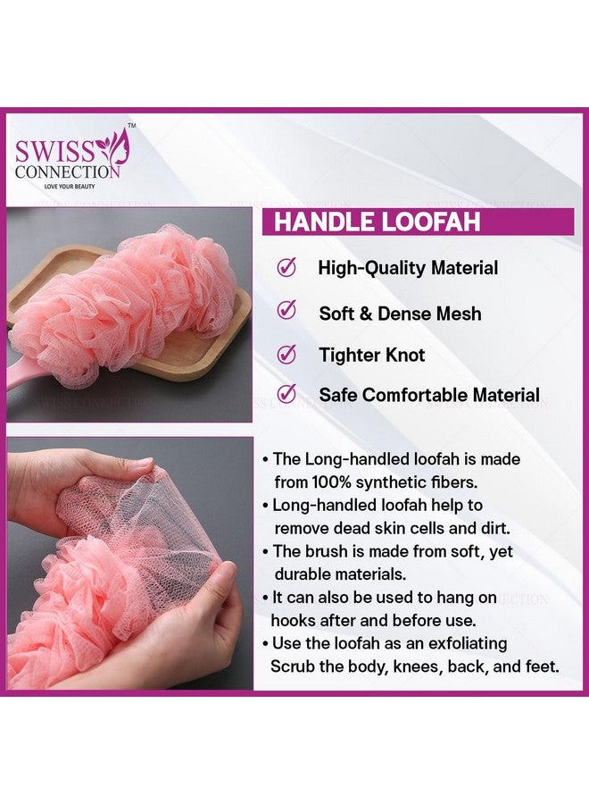 Swiss Connection Long Handle Loofah For Back Body Scrubber Gently Exfoliates Loofah & Efficient Cleaning,Easy To Clean For Men or Women Bathing Accessories Multicolor(Pack Of 2) - Image 3