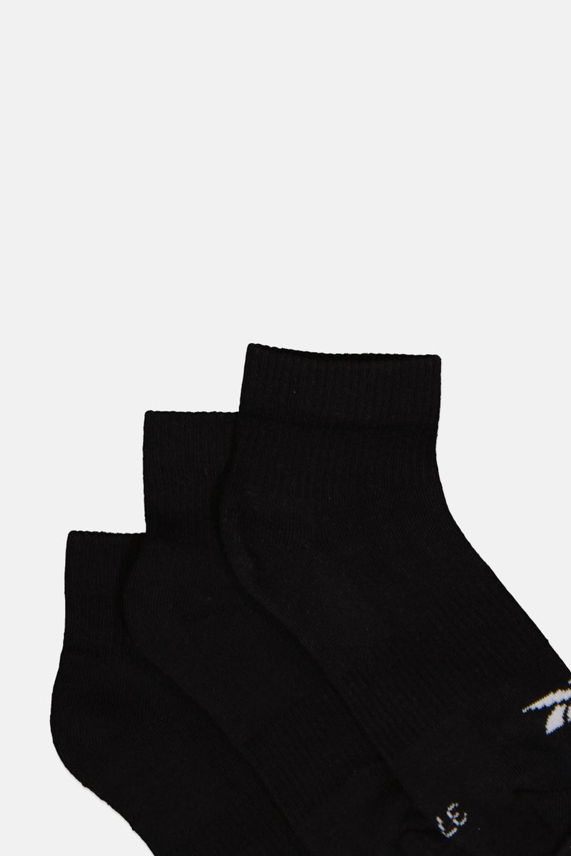 Reebok Men 3 Pairs Brand Logo Quarter Socks, Black - Image 2