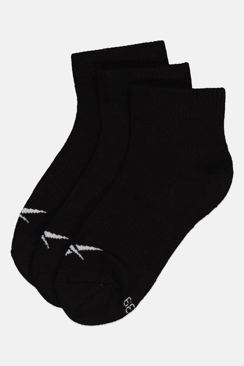 Reebok Men 3 Pairs Brand Logo Quarter Socks, Black - Image 1