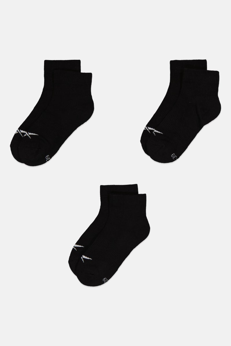 Reebok Men 3 Pairs Brand Logo Quarter Socks, Black - Image 3