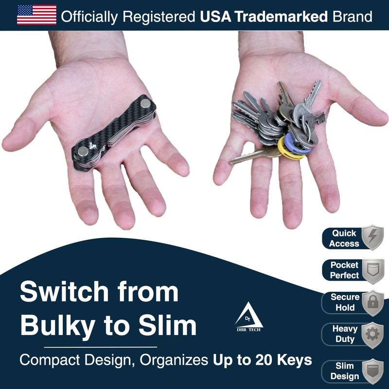 DBR Tech Carbon Fiber Compact Key Holder, Premium Smart Key Organizer Keychain (4-20 Slots), Heavy Duty Minimalist Multikey Folding Pocket Keyholder, Durable Locking Mechanism, Slick Slim Quiet Profile - Image 3