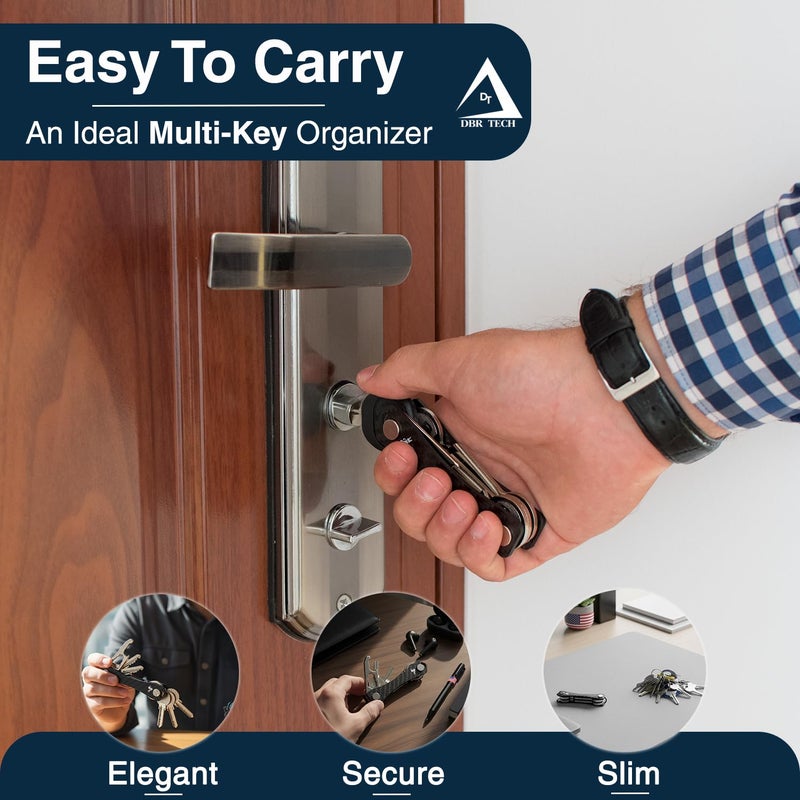 DBR Tech Carbon Fiber Compact Key Holder, Premium Smart Key Organizer Keychain (4-20 Slots), Heavy Duty Minimalist Multikey Folding Pocket Keyholder, Durable Locking Mechanism, Slick Slim Quiet Profile - Image 2