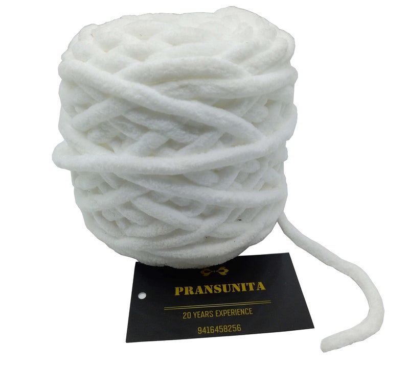 PRANSUNITA Super Thick Fluffy Jumbo Polyester Baby Blanket Chenille Yarn For Knitting,Crochet&Home Decor Projects,Afghans,Throw Pillows,Cushions&Blankets.-100 Gms 6Mm Thickness Colour White - Image 1