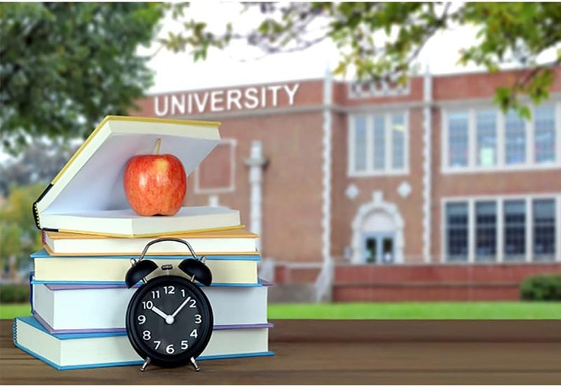 Laeacco 7x5ft University Photography Backdrop Books Clock University School Study Photo Background for Teacher Students College Graduation Back to School Party Photo Booth Studio Props Vinyl - Image 1