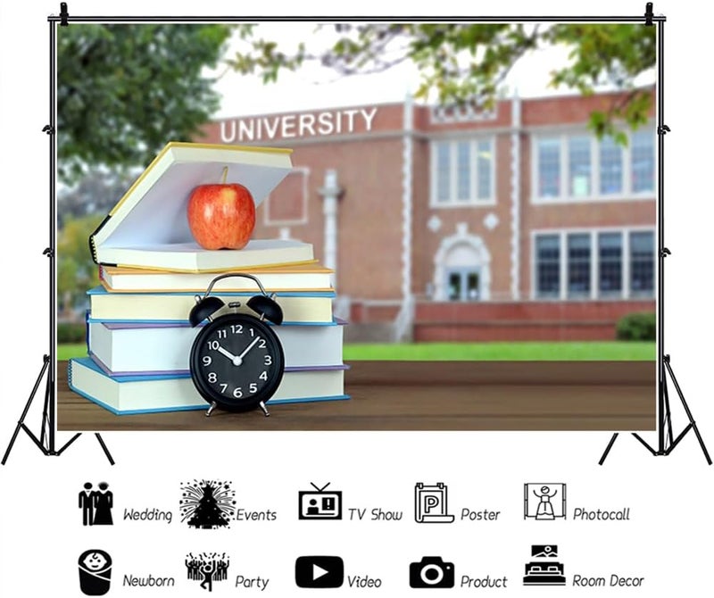 Laeacco 7x5ft University Photography Backdrop Books Clock University School Study Photo Background for Teacher Students College Graduation Back to School Party Photo Booth Studio Props Vinyl - Image 3