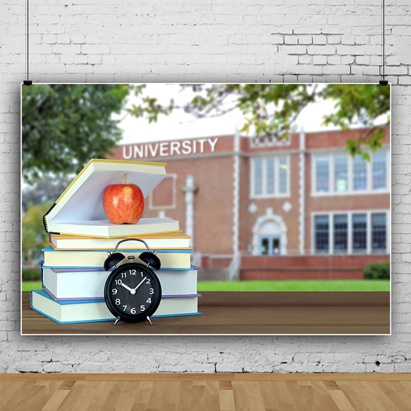Laeacco 7x5ft University Photography Backdrop Books Clock University School Study Photo Background for Teacher Students College Graduation Back to School Party Photo Booth Studio Props Vinyl - Image 2