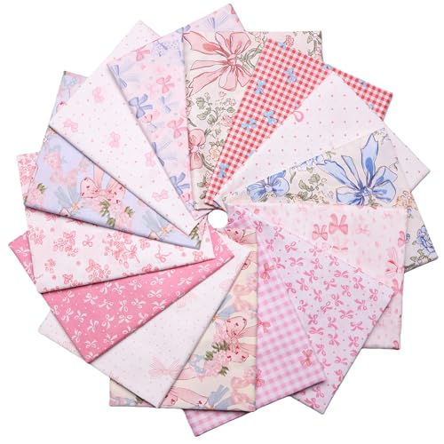 Hanjunzhao 14Pcs Valentines Bow Print Cotton Fat Quarters Fabric Bundles 18 x 22 Inch for Quilting, DIY Bowknot, Hair Accessories, Gift Wrapping, Holiday Valentine Party Home Décor, and Crafts (Bows) - Image 2