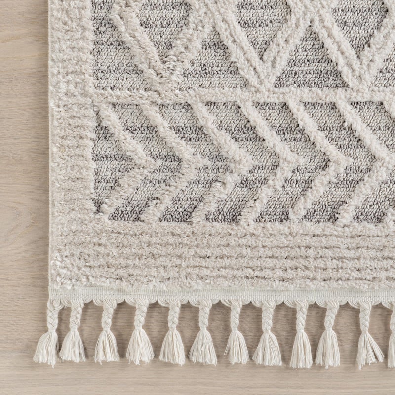 nuLOOM 5x8 Ansley Moroccan Tassel Area Rug, Light Grey, High-Low Textured Bohemian Design, Plush High Pile, Stain Resistant, For Bedroom, Living Room, Hallway, Entryway - Image 4