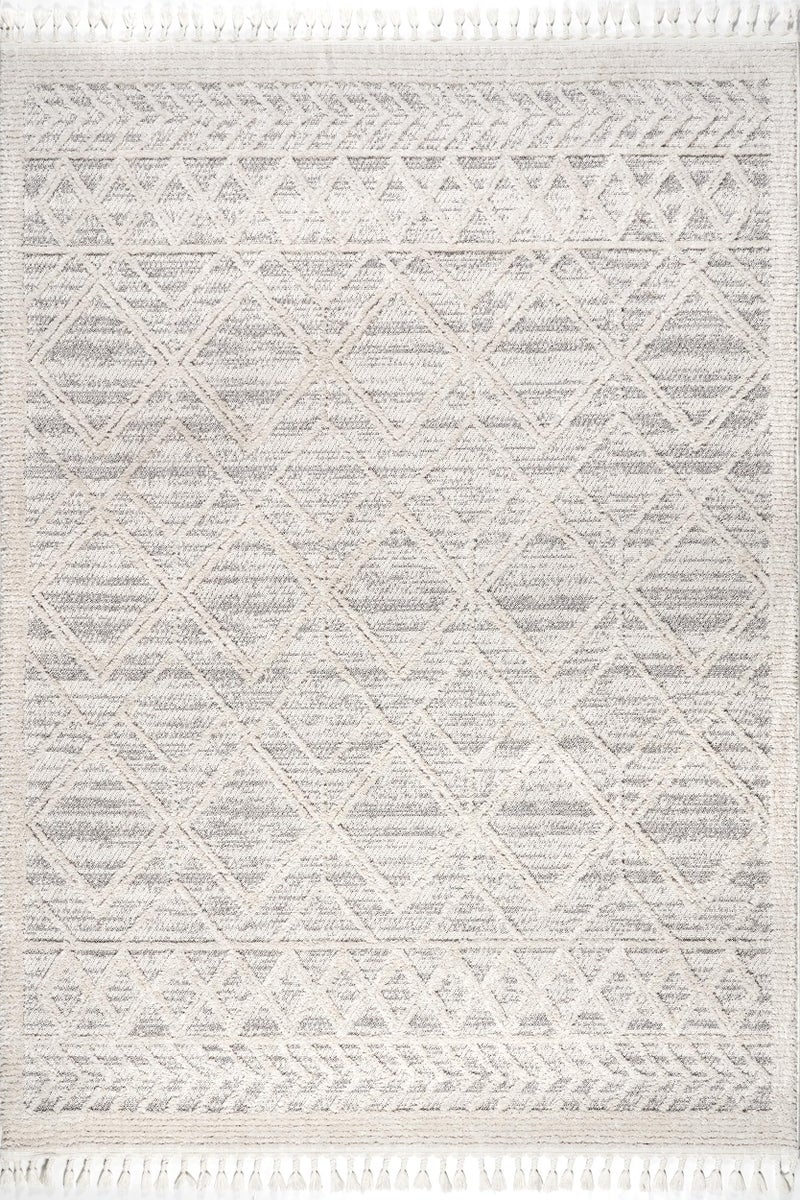 nuLOOM 5x8 Ansley Moroccan Tassel Area Rug, Light Grey, High-Low Textured Bohemian Design, Plush High Pile, Stain Resistant, For Bedroom, Living Room, Hallway, Entryway - Image 2