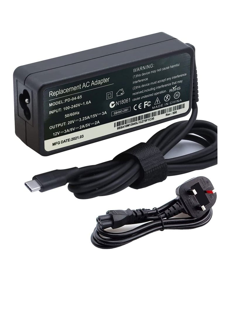 65W 45W USB TYPE C Laptop Charger for Lenovo Chromebook ThinkPad X1 Carbon Yoga ADLX65YDC2A Fit for HP Dell Acer Asus Laptop with USB-C Charging  - Image 1