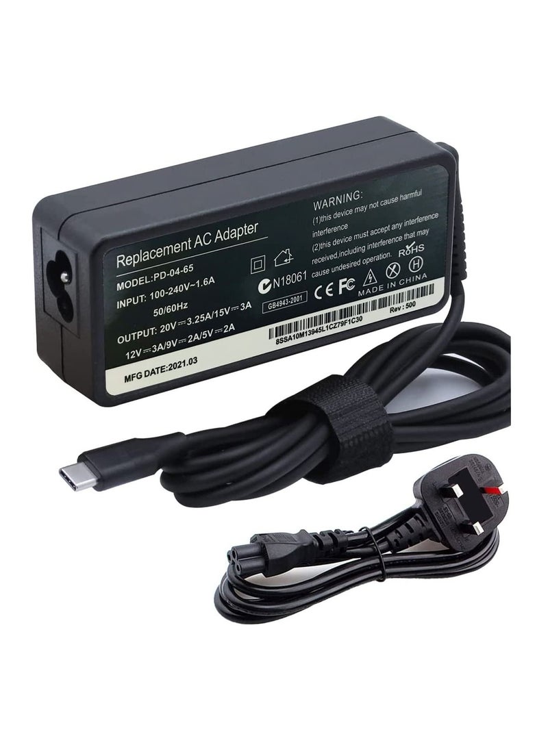 65W 45W USB TYPE C Laptop Charger for Lenovo Chromebook ThinkPad X1 Carbon Yoga ADLX65YDC2A Fit for HP Dell Acer Asus Laptop with USB-C Charging  - Image 2