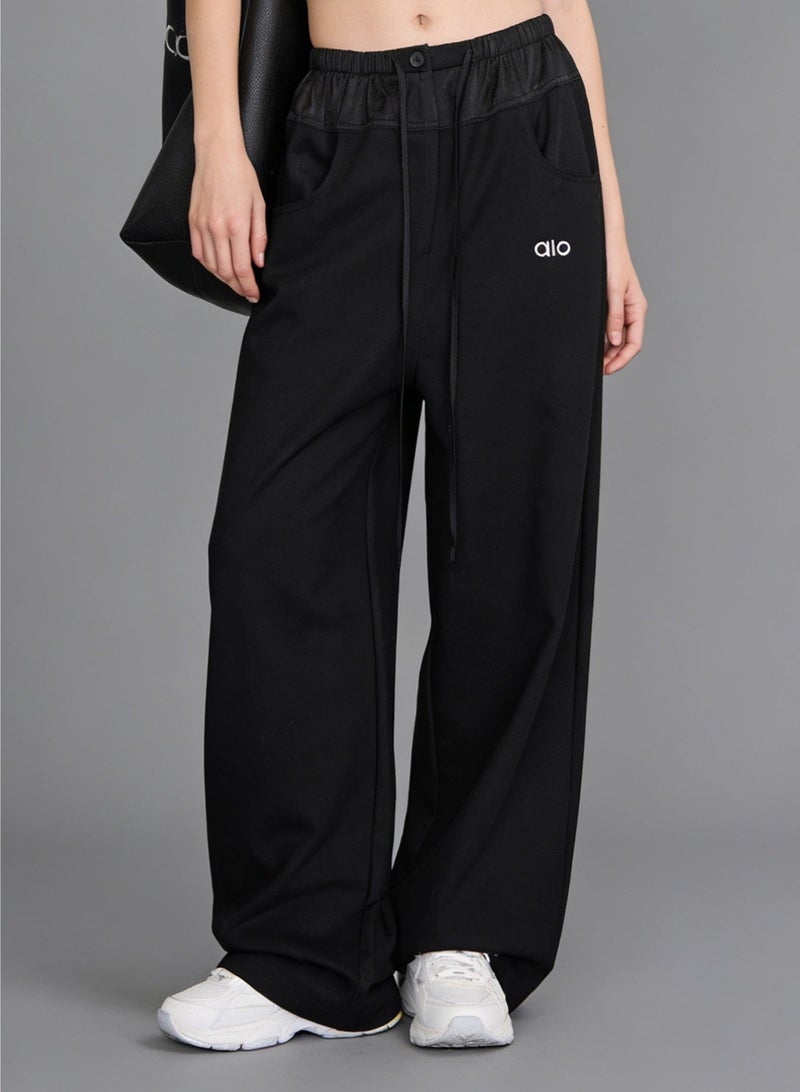 ALo728 High-waist drawstring wide-leg pants lazy straight sports pants casual slim pants - Image 1