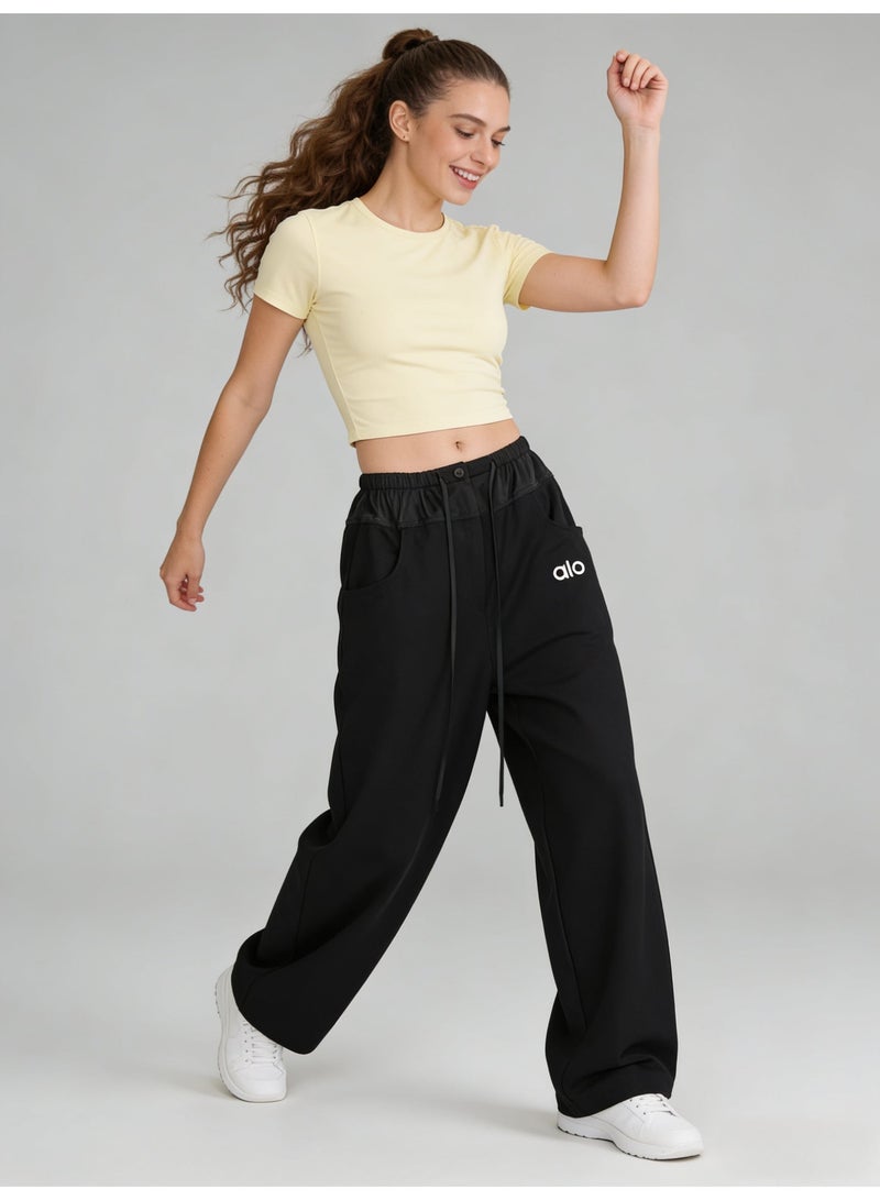 ALo728 High-waist drawstring wide-leg pants lazy straight sports pants casual slim pants - Image 3