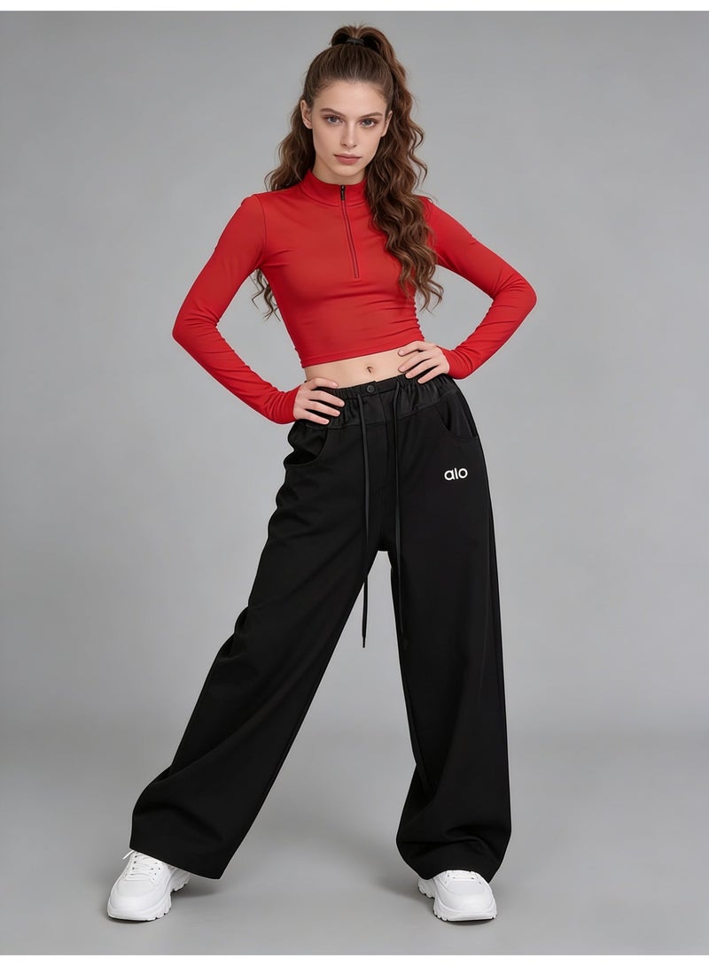 ALo728 High-waist drawstring wide-leg pants lazy straight sports pants casual slim pants - Image 5